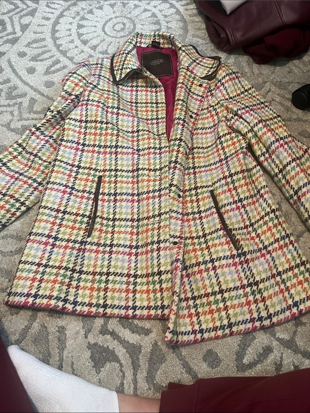 Coach Multicolor Houndstooth Wool-Blend Coat - Women
